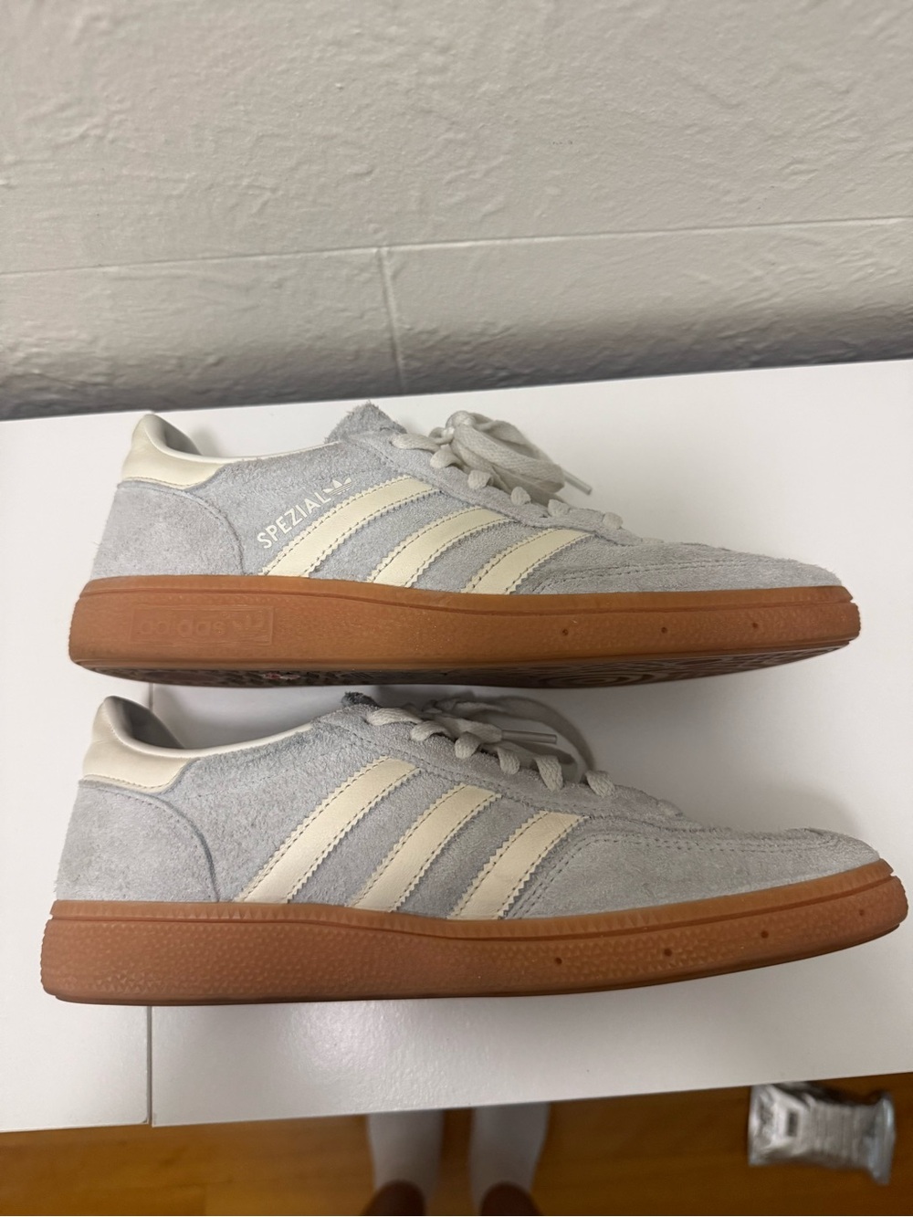 adidas Spezial Suede Sneakers in Light Gray and Cream with Gum Sole